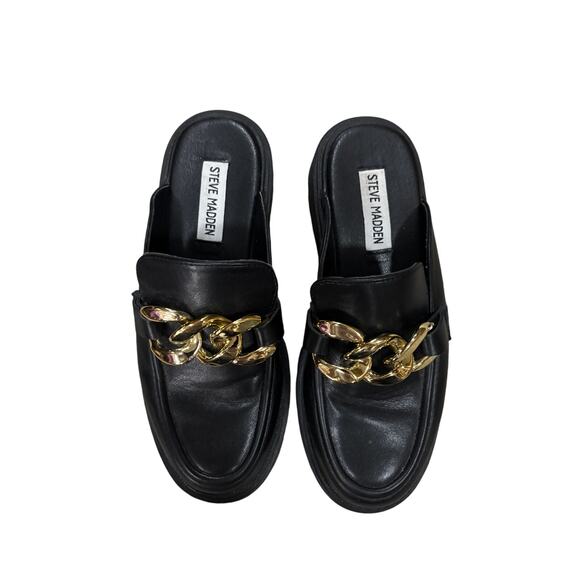 Steve Madden Slip In Platform Black Loafers with Gold Buckle - Size 7 - Picture 2 of 4